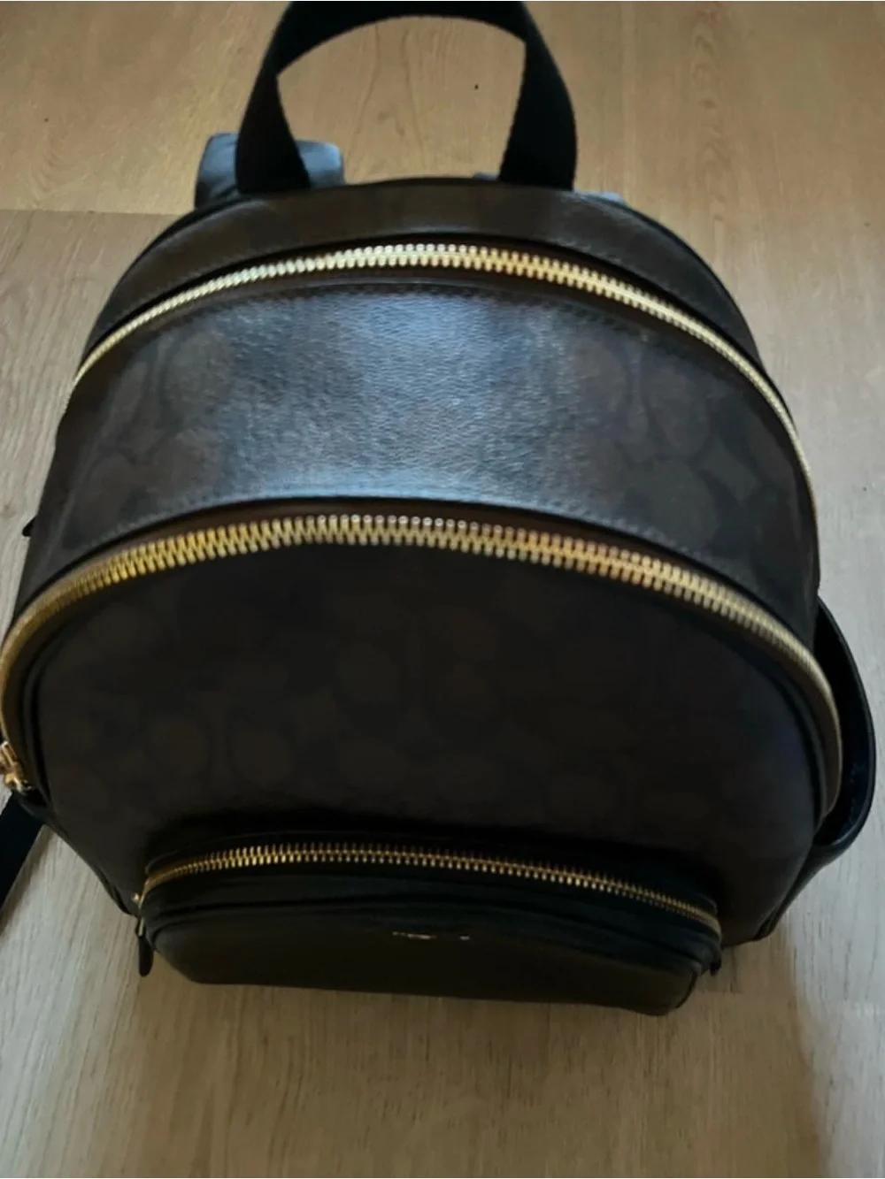 Medium Coach Black Pebbled Leather Mini Backpack with Gold Logo